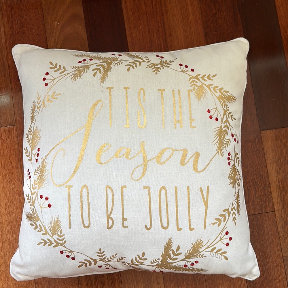 holiday white throw pillow